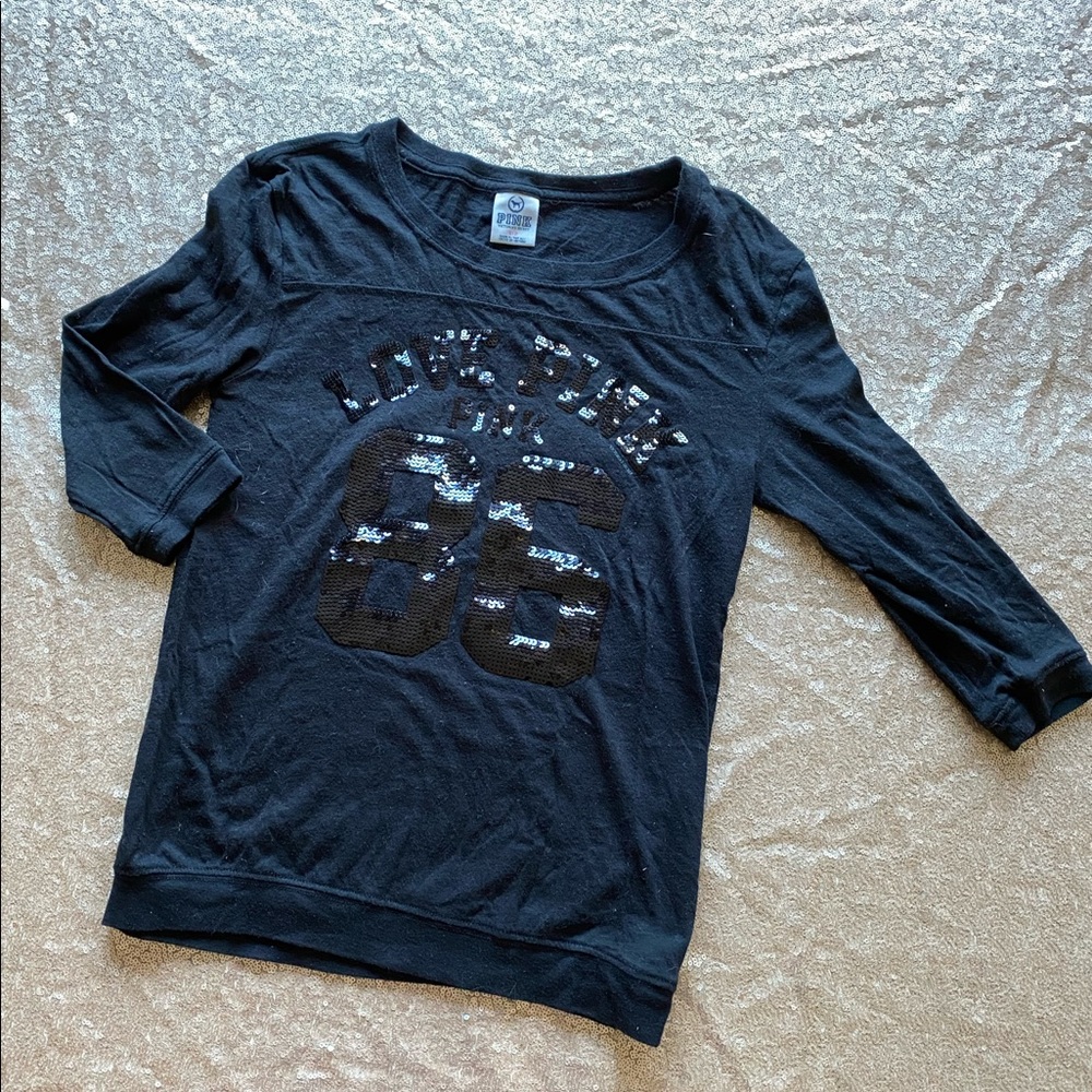 VS Pink 3/4 Sleeve Sequined Top